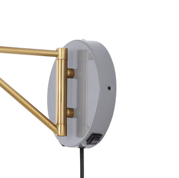 Lynn 15" Swing Arm Modern Midcentury Iron USB Charging Port LED Sconce - JONATHAN Y
